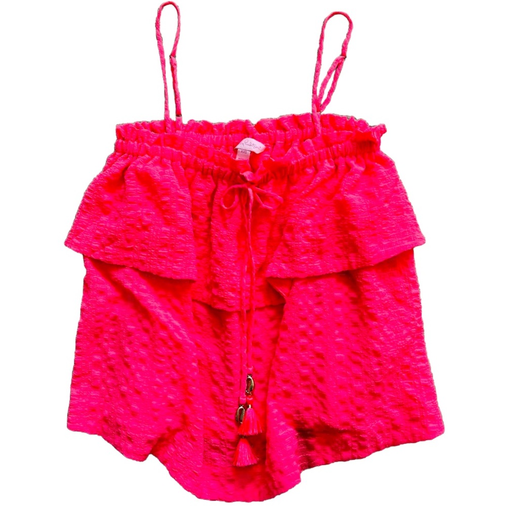 LILLY PULITZER Mays Top In Hot Pink Ruffle Tank Layered Size XXS TASSELS